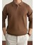 Erkek Kahverengi Slim Fit Uzun Kollu Polo Yaka Triko Kazak 3