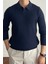 Erkek Lacivert Slim Fit Uzun Kollu Polo Yaka Triko Kazak 1