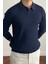 Erkek Lacivert Slim Fit Uzun Kollu Polo Yaka Triko Kazak 2