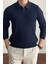 Erkek Lacivert Slim Fit Uzun Kollu Polo Yaka Triko Kazak 3