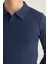 Erkek Lacivert Slim Fit Uzun Kollu Polo Yaka Triko Kazak 4