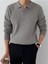Koyu Gri Erkek Polo Yaka Fitilli Triko Kazak 1