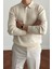 Erkek Bej Slim Fit Uzun Kollu Polo Yaka Triko Kazak 1