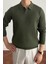 Erkek Haki Slim Fit Uzun Kollu Polo Yaka Triko Kazak 2