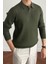 Erkek Haki Slim Fit Uzun Kollu Polo Yaka Triko Kazak 4