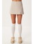 Yırtmaçlı Kaşe Mini Şort Etek LZV0042 Bej 3