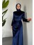 Selis Balık Model Kadife Kumaş Tesettür Abiye- Lacivert 2