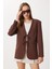 Fiyonk Detaylı Vatkalı Blazer Ceket LXA0016 Kahverengi 2