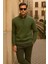 Erkek Kışlık Polo Yaka Haki Fermuarlı Sweatshirt 4
