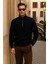 Erkek Kışlık Polo Yaka Siyah Fermuarlı Sweatshirt 3