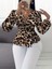 Ulak Handmader Kadın Uzun Kollu Kruvaze Yakalı Belden Kuşaklı Leopar Desenli Süprem Bluz 1