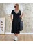 Ulak Handmader Kadın Kısa Kollu V Yaka Kol ve Yaka Ribana Detay Midi Boy Viskon Elbise 5