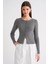 6931 Kadın Düğmeli Fitilli Triko Hırka Gri 1
