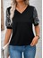 Ulak Handmader Kadın Kısa Kollu V Yakalı Pul Payet Detaylı Viskon Bluz 2