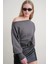6988 Kadın Asimetrik Rib Kesim Kayık Yaka Triko Kazak Antrasit 4