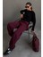 Bordo Geniş Paça Rahat Kalıp Lastikli Eşofman Altı MG2581 4