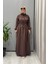 Belden Bağcıklı Elbise Kahve 5009 1