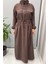 Belden Bağcıklı Elbise Kahve 5009 4
