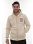 Erkek Bej Standart Fit Normal Kesim Içi Polarlı Tam Fermuarlı Kapüşonlu Pamuklu Sweatshirt 1