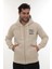 Erkek Bej Standart Fit Normal Kesim Içi Polarlı Tam Fermuarlı Kapüşonlu Pamuklu Sweatshirt 2