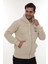 Erkek Bej Standart Fit Normal Kesim Içi Polarlı Tam Fermuarlı Kapüşonlu Pamuklu Sweatshirt 3