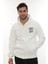 Erkek Beyaz Standart Fit Normal Kesim Içi Polarlı Tam Fermuarlı Kapüşonlu Pamuklu Sweatshirt 1
