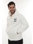Erkek Beyaz Standart Fit Normal Kesim Içi Polarlı Tam Fermuarlı Kapüşonlu Pamuklu Sweatshirt 4