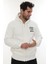 Erkek Beyaz Standart Fit Normal Kesim Içi Polarlı Tam Fermuarlı Kapüşonlu Pamuklu Sweatshirt 5