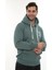 Erkek Petrol Standart Fit Normal Kesim Içi Polarlı Tam Fermuarlı Kapüşonlu Pamuklu Sweatshirt 2