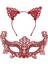 Romantik Kırmızı Dantel Maske Seti – Kedi Kulaklı Taç ve Maske No 3 2