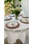 Keten Dokulu Sedefli Simli Beyaz Oval Masa Örtüsü (Peçete Dahil Değil) 1