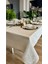 Keten Dokulu Gümüş Simli Köşe Fransız Dantelli Beyaz Masa Örtüsü(Peçete Dahil Değil) 5