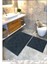%100 Pamuk Dokuma Su Emici Banyo Paspas Seti, Banyo Halısı Çiçek 2 Li Set 60X100-60X50 (Antrasit) 1