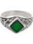 Çiçek Desenli Yeşil Akik Taşlı Gümüş Erkek Yüzük 2