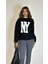 Kadın Bisiklet Yaka Baskılı Uzun Kollu Oversize Sweatshirt 1