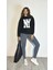 Kadın Bisiklet Yaka Baskılı Uzun Kollu Oversize Sweatshirt 2