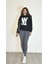 Kadın Bisiklet Yaka Baskılı Uzun Kollu Oversize Sweatshirt 4