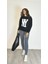 Kadın Bisiklet Yaka Baskılı Uzun Kollu Oversize Sweatshirt 5