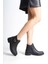Luna Fermuarlı Lastikli Ortopedik Taban Topuklu Kadın Bot Cst - Siyah 3