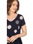 Özkan 25862 Kadın Lacivert Vorteks Viskon Premium Kumaş Örme Bluz Önü Baskılı V Yaka Kısa Kollu Bluz 4