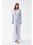 Kadın Uzun Mavi Penye Sabahlık 2