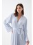 Kadın Uzun Mavi Penye Sabahlık 3