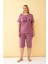 Kadın Mürdüm “make A Wish” Yazılı Büyük Beden Kapri Pijama Takımı 4