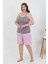 Kadın Büyük Beden Ip Askılı Penye Şortlu Takım Lila 202508 1