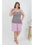 Kadın Büyük Beden Ip Askılı Penye Şortlu Takım Lila 202508 2