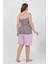 Kadın Büyük Beden Ip Askılı Penye Şortlu Takım Lila 202508 4