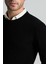 Merino Yün Ipek Karışım Örgü Desen Bisiklet Yaka Siyah Triko 4