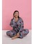 Kadın Büyük Beden Somon Yaprak Desenli Düğmeli Pijama Takımı 2