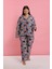 Kadın Büyük Beden Somon Yaprak Desenli Düğmeli Pijama Takımı 3