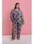 Kadın Büyük Beden Somon Yaprak Desenli Düğmeli Pijama Takımı 6